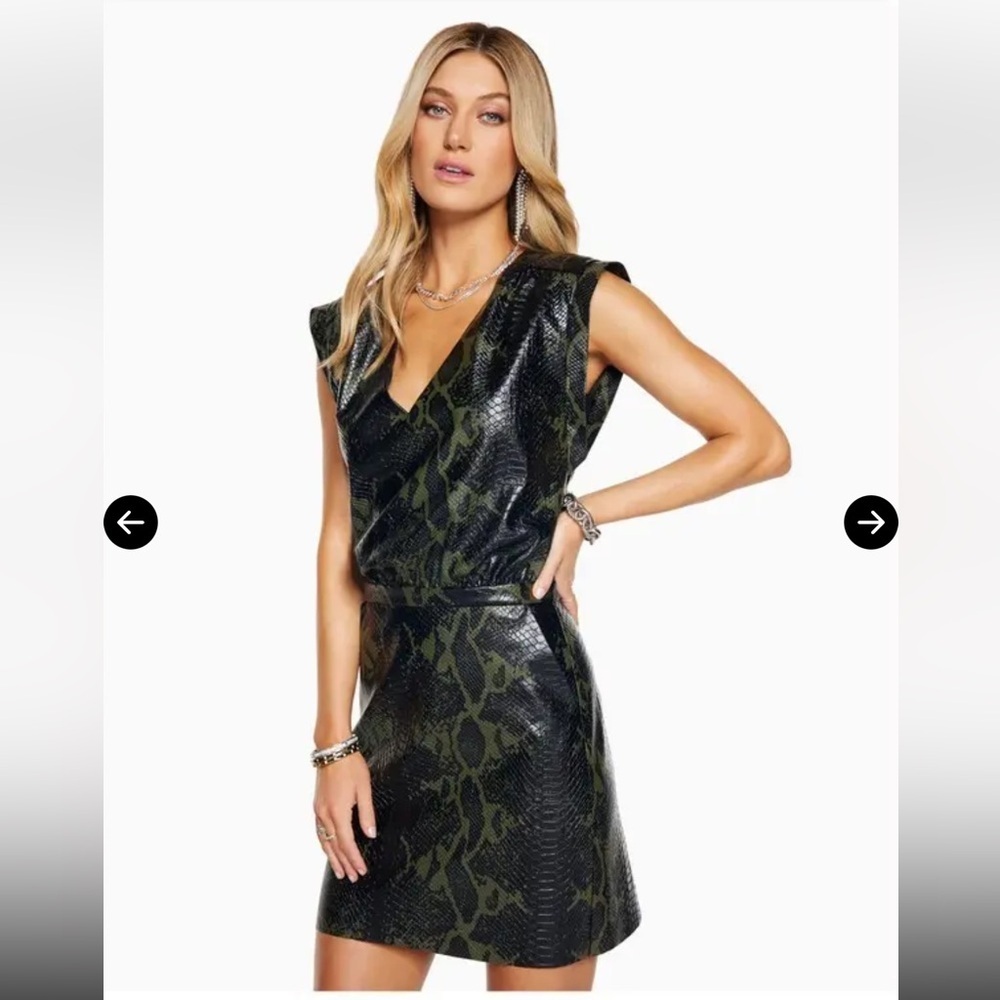 Ramy Brook Cherie V-neck mini dress in Olive snakeskin print size 4